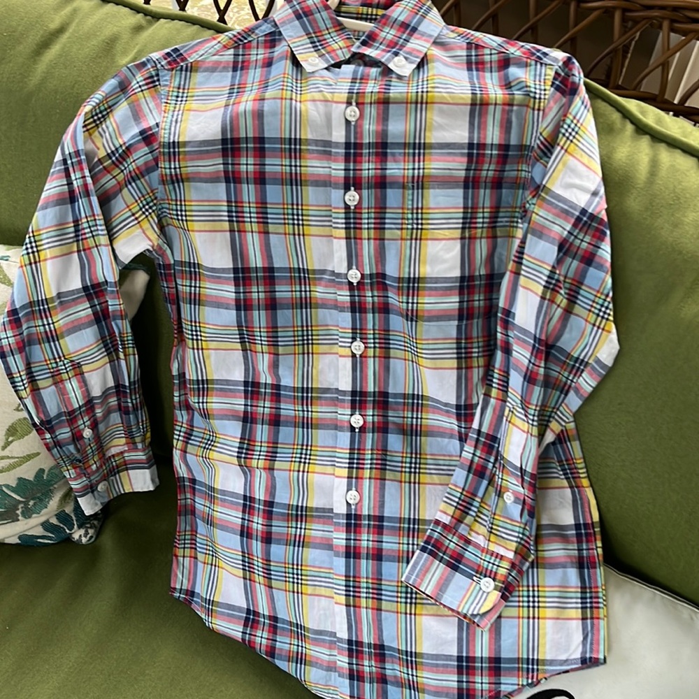 Class Club LS Oxford-white, navy, coral, yellow plaid